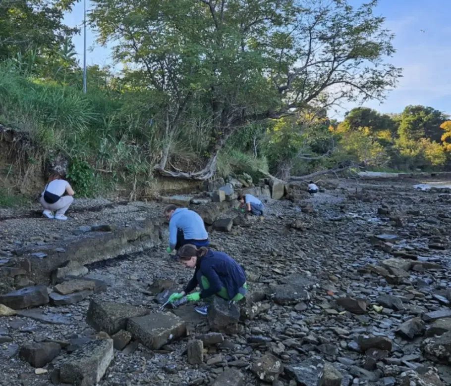 NanoBreak team collecting plastic debris on the shoreline